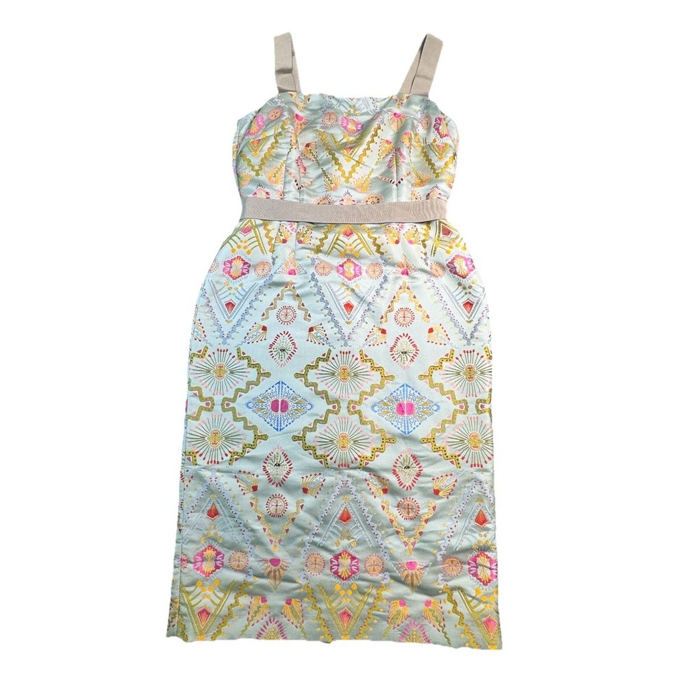 ETRO Milano Silk Blend Dress‎ Sz 48 US 12 Blue Geometric Sheath NWT Italy $1995
